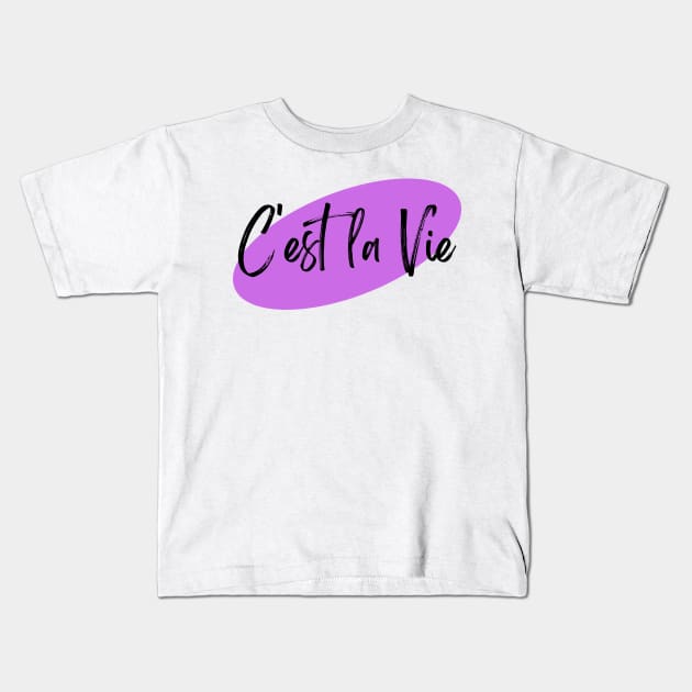 French C'est la Vie Purple Kids T-Shirt by JanesCreations